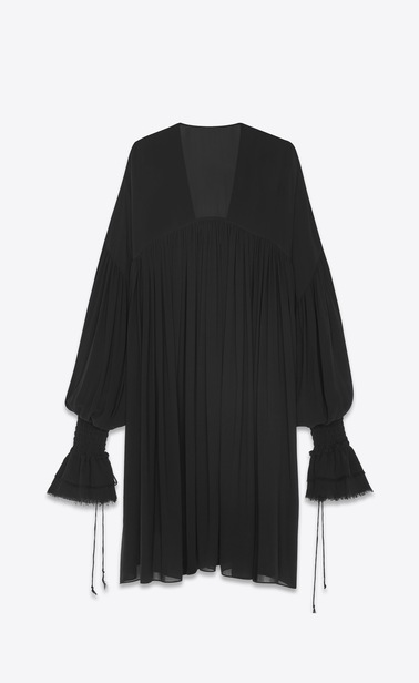 SAINT LAURENT Tops and Blouses Woman Long peasant blouse in black silk georgette b_V4